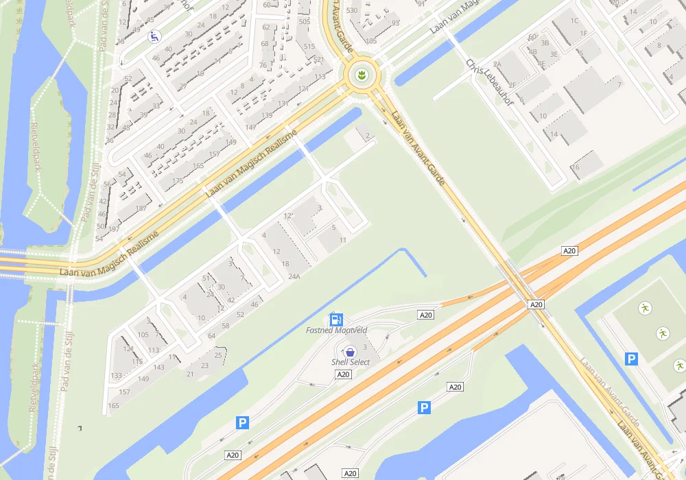 Kaart met het pand van Solar Green, Theodoor Colenbranderhof 11 in Rotterdam-Nesselande, tussen Laan van Avant-Garde en A20