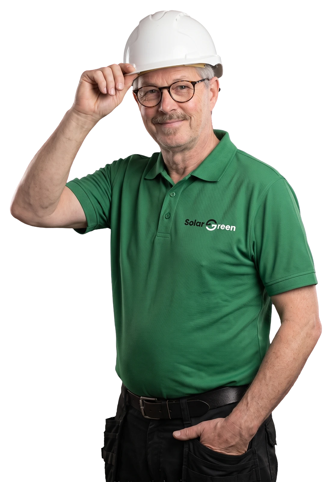 Monteur van Solar Green met een veiligheidshelm
