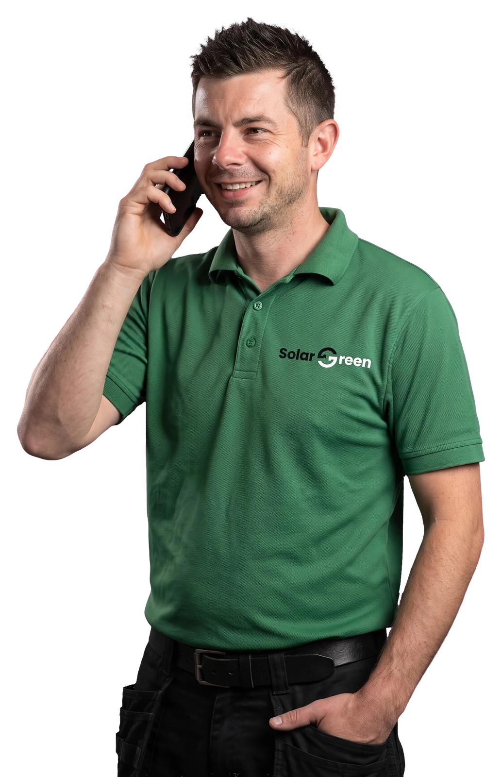 Medewerker van Solar Green aan de telefoon