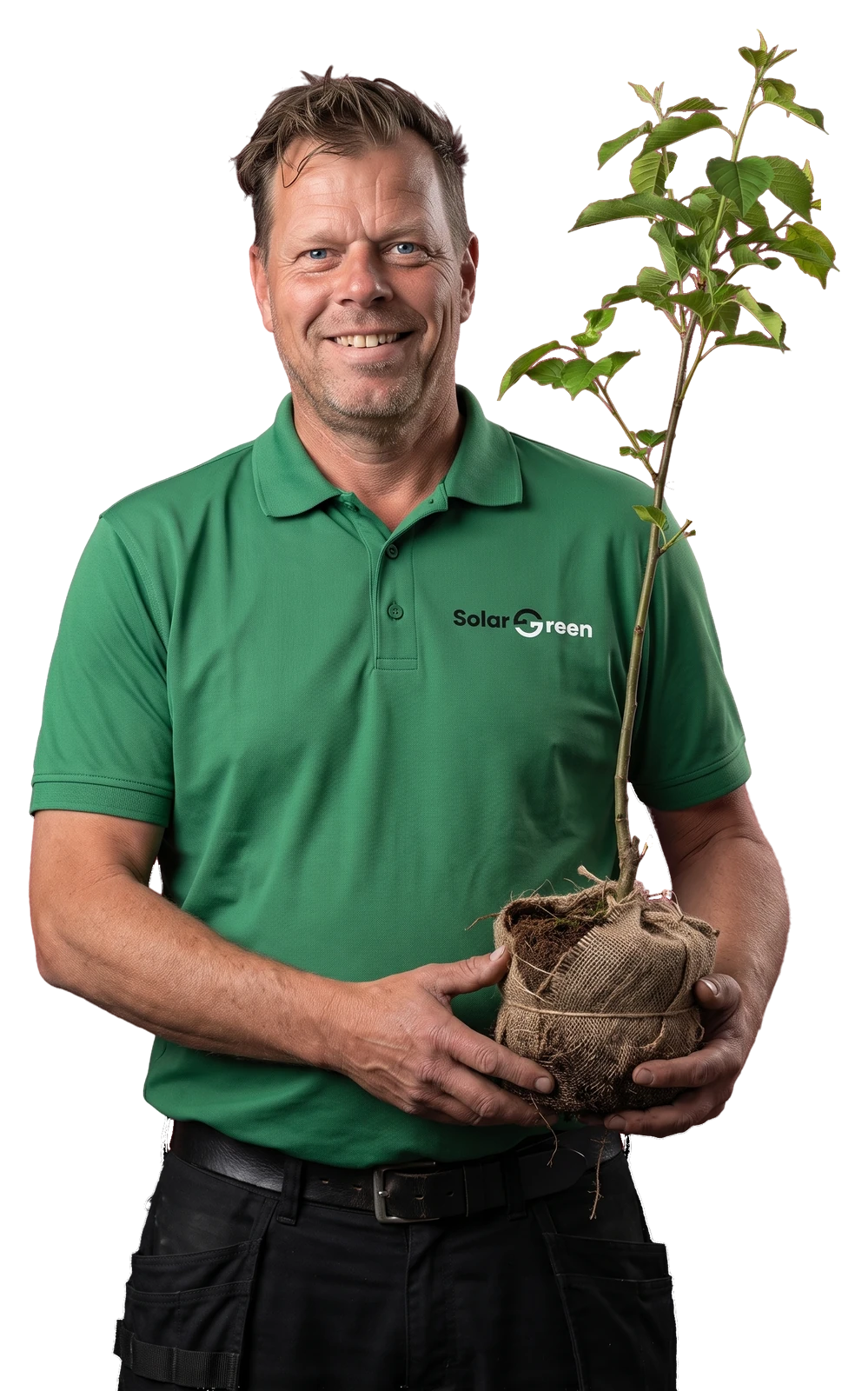 Monteur van Solar Green met een jong boompje