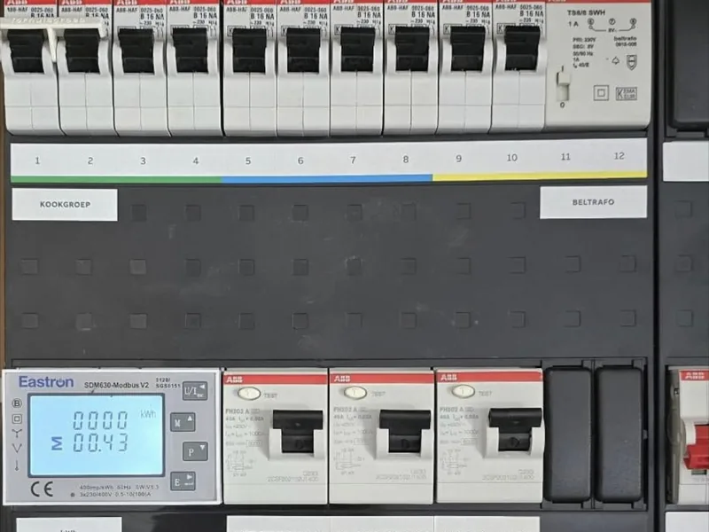 Uitgebreide groepenkast met een energiemeter en nieuwe groepen